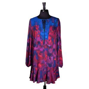 BCBG MaxAzria Women's Dress Multicolor Abstract V-Neck Shift Flowy Long Sleeve S